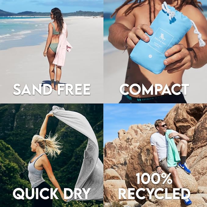 Dock & Bay Beach Towel - Quick Dry, Sand Free - Compact, Lightweight - 100% Recycled - Includes Bag - Essential Set of 4 - Extra Large (200x90cm, 78x35)