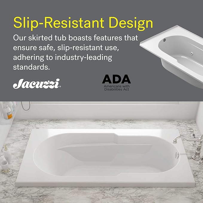 Jacuzzi SIGNATURE Acrylic Drop-In Bathtub, Jet Massage Tub, Slip Resistant, Right Drain Placement, 60" (L) x 36" (W), Rectangle, Oyster