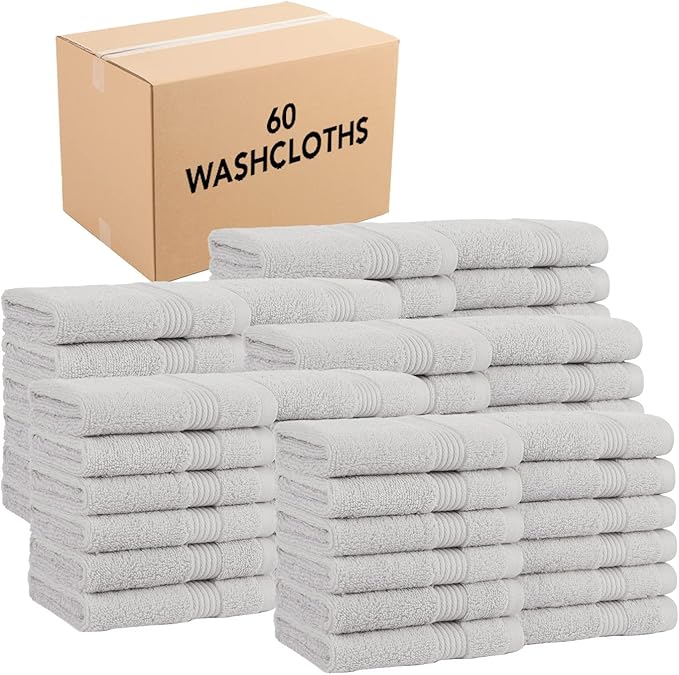 Arkwright Bath Washcloths 12 Pack - (Bulk Case of 60) Super Soft 100% Cotton, 600 GSM Quick Dry & Absorbent, Luxury Face & Body Wash Cloth Towels for Hotels, Spa, and Vacation Rental, Titanium Grey