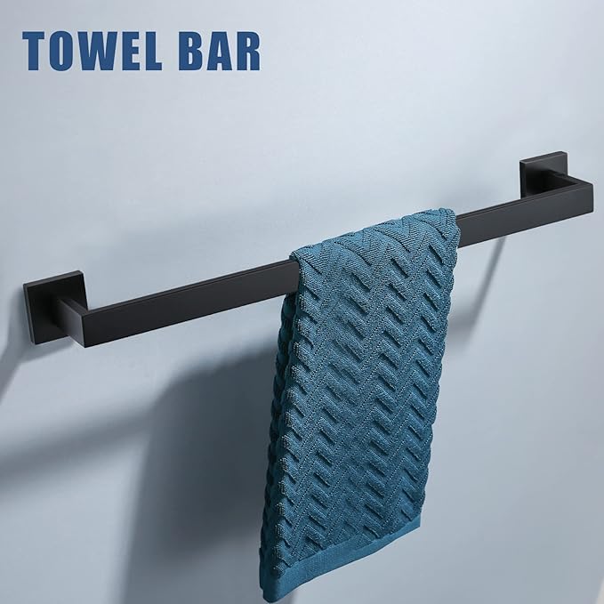 Bathroom Towel Bar Holder Sets Matte Black 4-Piece Bathroom Hardware Set Stainless Steel Bath Accessories Kit. Wall Mounted,23.6 Inch