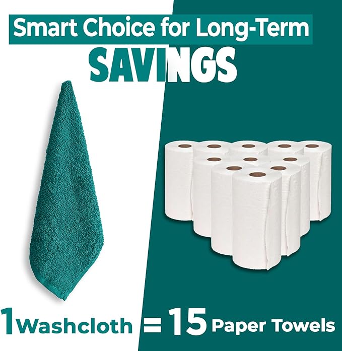 DAN RIVER 24 Pack Wash Cloths for Showering [12x12] - 100% Cotton Washcloths Premium Quality Flannel Face Cloths for Bathroom, Highly Absorbent and Soft Feel Wash Clothes, Teal