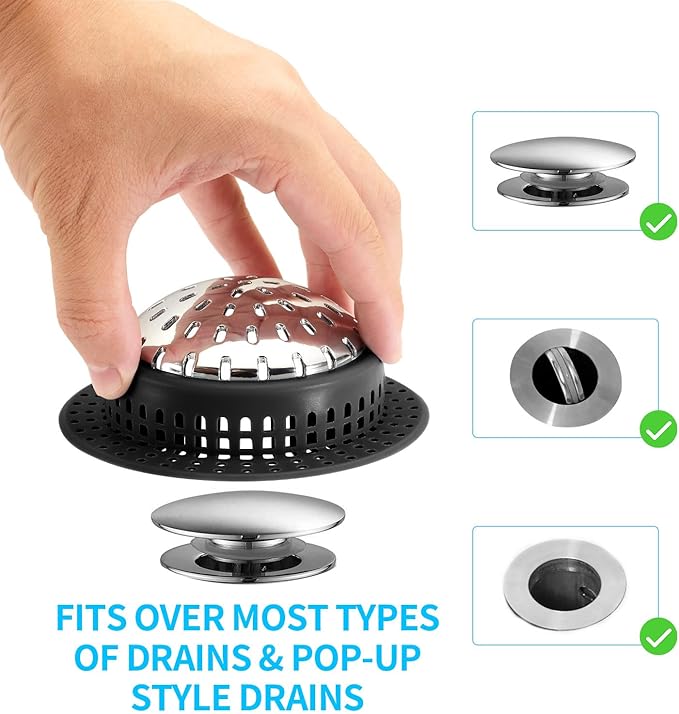 Shower Drain Hair Catcher, Shower Drain Cover, Bathtub Drain Hair Catcher for Pop-Up & Regular Drains
