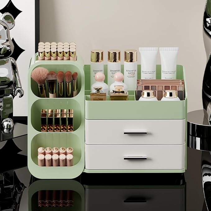 Makeup Organizer with Drawers for Vanity,Spacious Cosmetic Display Case,Perfect Storage Solution for Your Beauty Essential (Green and Cream)