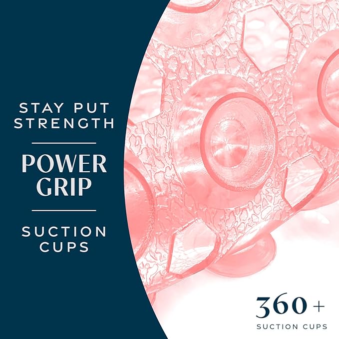 SlipX Solutions Power Grip Bathtub Safety Mat | Precision Grip Technology for Longer, Stronger, & Softer Wet Surface Protection | Clear Coral 39"x16"