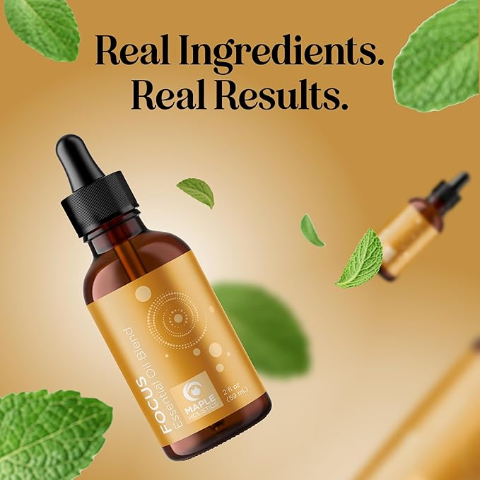 Focus Essential Oil Blend for Diffusers - Aromatherapy Essential Oils Blend for Home and Travel Energy Focus and Attention Support with Grapefruit Bergamot Peppermint and Eucalyptus (2 Fl Oz)