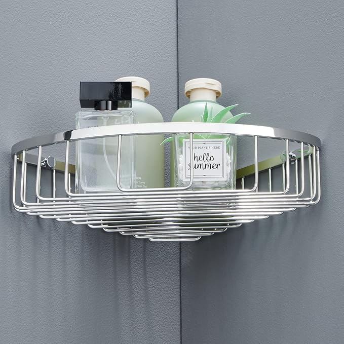 Bathroom Corner Shower Caddy Organizer, Corner-Hollow Design, SUS304 Stainless Steel Heavy Duty Rust-Proof Bathroom Shelf Organizer Holder, Wall Mounted Storage Rack, Brushed Chrome