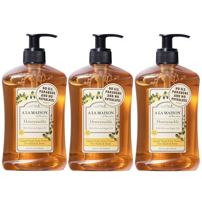 A LA MAISON de Provence Liquid Soap Honeysuckle, 16.9 Fl Oz (Pack of 3)