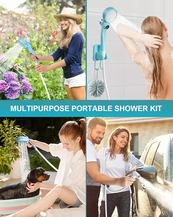 AUTOPkio Portable Camping Shower - Outdoor Camp Shower with Showerhead Sprayer & Rechargeable Battery Pump for Camping, Travel, Hiking, Car Washing, Pet Bath