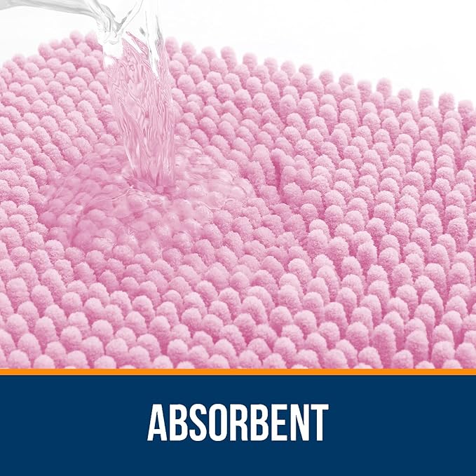 OLANLY Bathroom Rugs 70x46, Extra Soft Absorbent Chenille Bath Rugs, Rubber Backing Quick Dry, Machine Washable Bath Mats for Bathroom Floor, Tub and Shower, Home Decor Accessories, Pink
