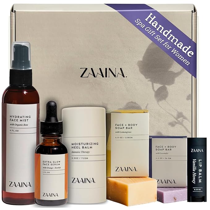 ZAAINA Spa Gift Set for Her - Relaxation Spa Kit for Women, Handmade in USA, Pampering At Home Bath and Body Self Care Spa Package, Luxury Spa Birthday Gifts for Women, Spa Gift Basket for Mom