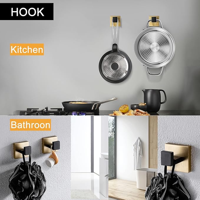 5 Pieces Bathroom Hardware Set Black and Gold Towel Bar Set, Toilet Paper Holder with Shelf, Towel Holder Set in Bathroom, Wall Mounted Stainless Steel, 23.6 Inches