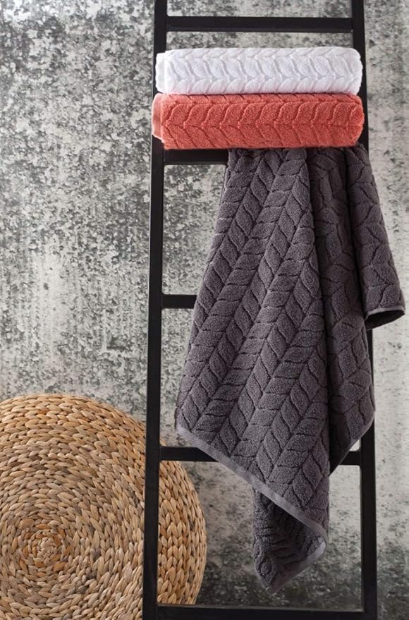 BAGNO MILANO Turkish Bath Towels, Soft Plush Jacquard Luxury Bath Towels, Quick Dry Towel Set (Grey, 4 Pcs Hand Towel Set)