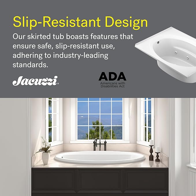 Jacuzzi SIGNATURE Acrylic Drop-In Bathtub, Jet Massage Tub, Slip Resistant, Left Drain Placement, 59" (L) x 41" (W), Oval, White