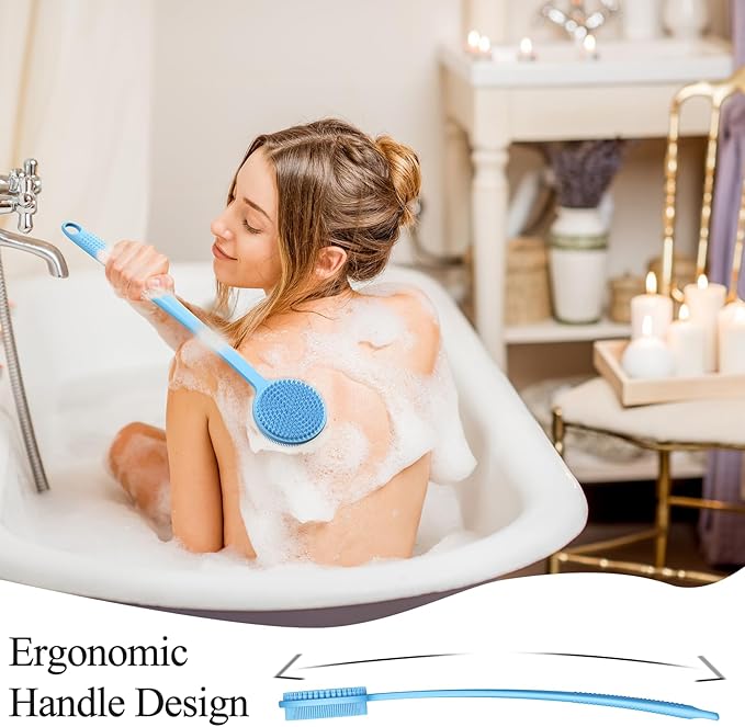 2 Pack Back Scrubber for Shower, 17in Lengthen Long Handle Body Brush, Double Sided Shower Brush for Shower Exfoliating and Massage Can Produce Rich Foam, Long Handle Back Scrubber for Men