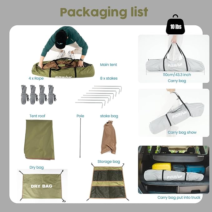 Camping Shower Tent Deluxe Changing Room Easy Set Up Privacy Shelter,Large Toilet Tent with Floor Drain Design for Beach, Camping,Hiking with Stakes and Ropes for Stability