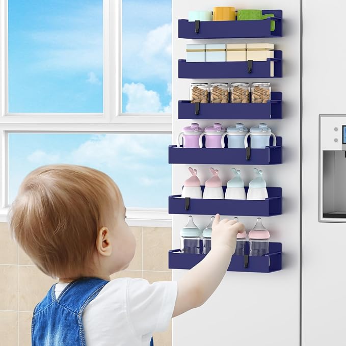 6 Pack Magnetic Spice Rack Organizer for Refrigerator and Oven, Dark Blue Fridge Organizers and Storage for Kitchen