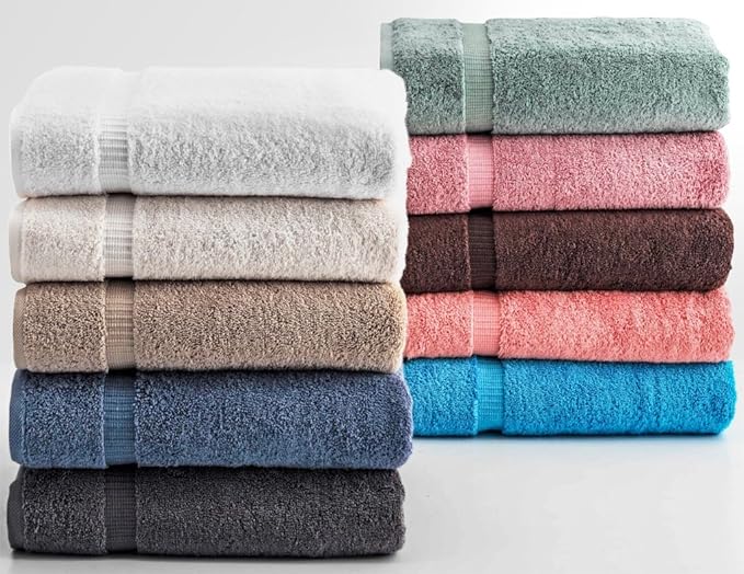 SALBAKOS 100% Turkish Cotton Bath Towel Set of 4 27x54 inch | Heirloom Quality | Hotel & Spa Collection | Ultra Soft, Super Absorbent, Long Lasting Bath Towels | Made in Turkey (Rose, 4 Bath Towels)