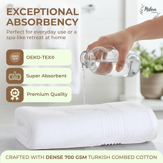 Milara Turkish Super-Plush Bathroom Hand Towels Set 2-Piece | Premium Cotton Hand Towels Set Absorbent, Durable with Hanging Loops | White Color Hand Towel, (16 x 30 Inches)