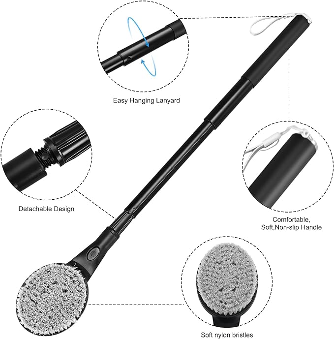 Back Scrubber Anti Slip for Shower, 25.7” Telescopic Back Bath Brush for Shower, Back Scrubber, Exfoliation and Improved Skin Health for Elderly with Limited Arm Movement, Disabled