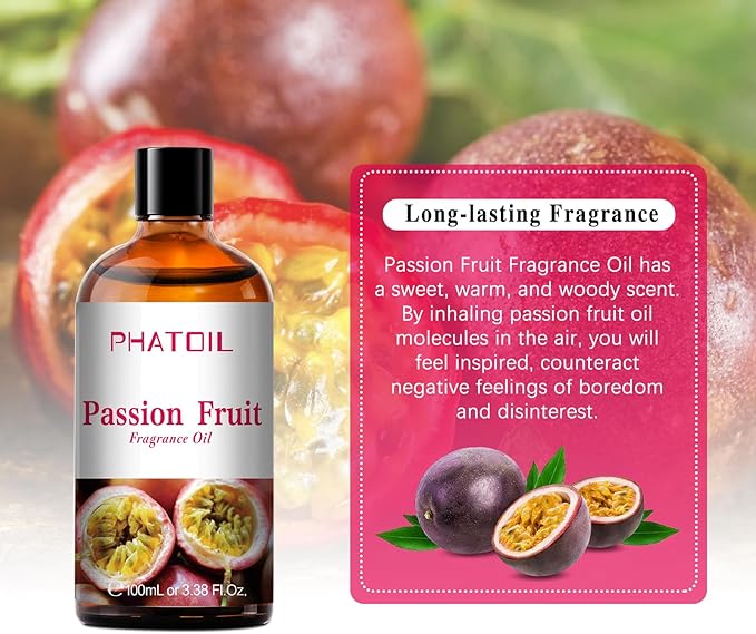 PHATOIL 3.38FL.OZ Passion Fruit Fragrance Oils for Aromatherapy, Essential Oils for Diffusers for Home, Perfect for Diffuser, Yoga, Skin Care, DIY Candle and Soap Making - 100ml