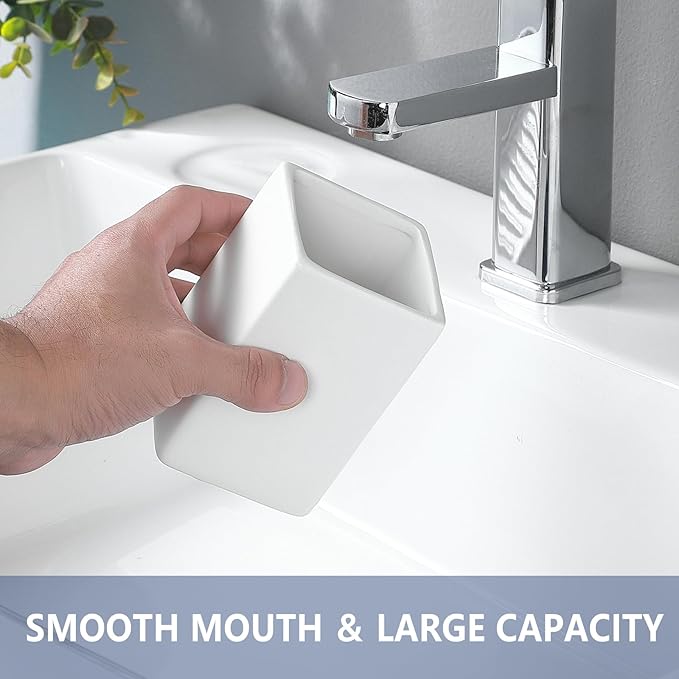 Toothbrush Holders for Bathrooms - 2 Cups Ceramic Square Toothbrush Toothpaste Holders Set, White Square Bathroom Tumbler Cups Reusable Toothbrush Mouthwash Cup, Bathroom Counter Organizer.