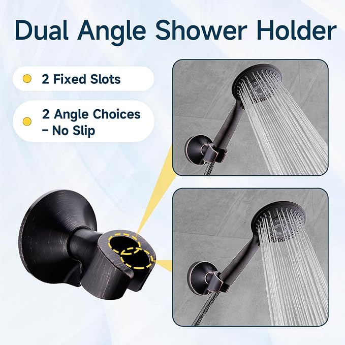 BRIGHT SHOWERS Strong Adhesive Shower Head Holder with Dual Angle Adjustable, Wall Mounted Handheld Shower Bracket, Easy Installation, Screw Mounting Options, Oil-Rubbed Bronze