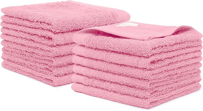 100% Cotton Washcloths Set 13” x 13” | Pink Rose Towels | Set of 12 Ultra Soft and Highly Absorbent Washcloths Sets for Bathroom, Gym, Hotel, Spa | Machine Washable Face Towel