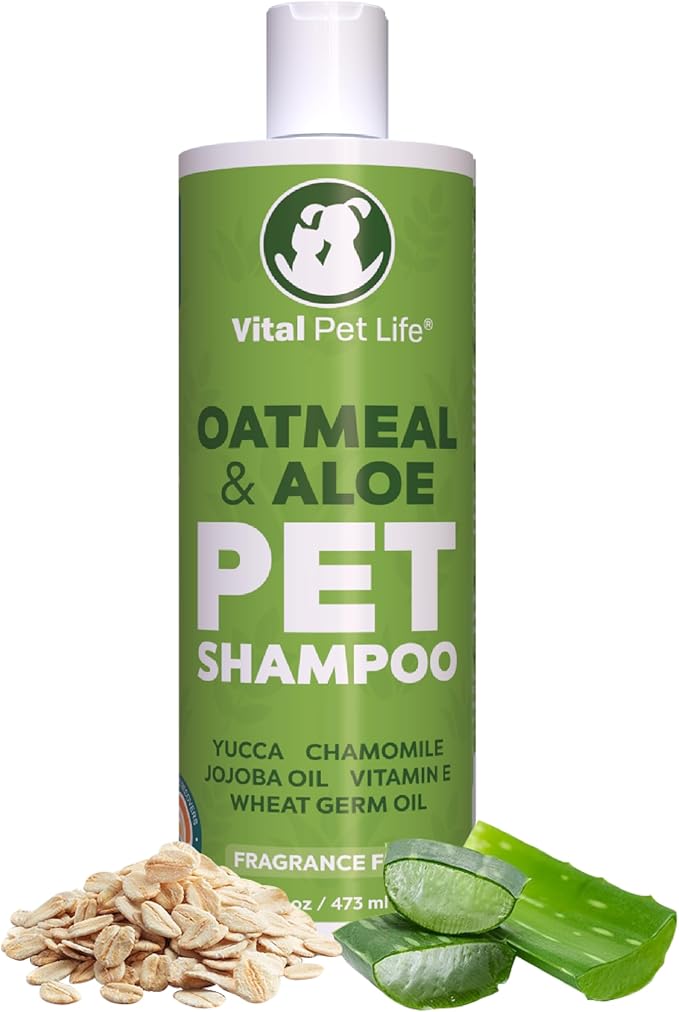 Dog Shampoo with Oatmeal, Aloe Vera, Chamomile, Jojoba Oil, Vitamin E - Natural Ingredients, Helps Allergies Dry Coats & Itchy Sensitive Skin, No Parabens or Artificial Dyes, 16 oz
