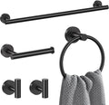 Lairuier 5 Pieces Matte Black Bathroom Accessories Set, 23.6 Inch Bath Towel Bar Set, SUS304 Stainless Steel Bathroom Hardware Set Round Toilet Paper Holder Set Wall Mounted