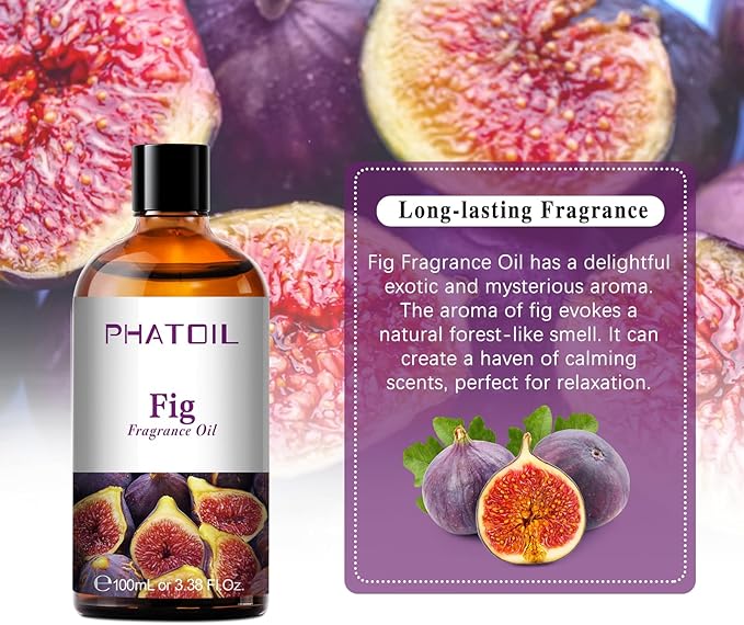 PHATOIL 3.38FL.OZ Fig Fragrance Oils for Aromatherapy, Essential Oils for Diffusers for Home, Perfect for Diffuser, Yoga, Skin Care, DIY Candle and Soap Making - 100ml
