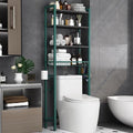Over-The-Toilet Storage Rack, 4-Tier Bathroom Organizer Shelf Over Toilet with Adjustable Shelf and Basket, Freestanding Space Saver Bathroom Shelves Above Toilet for Room (Green- Black)