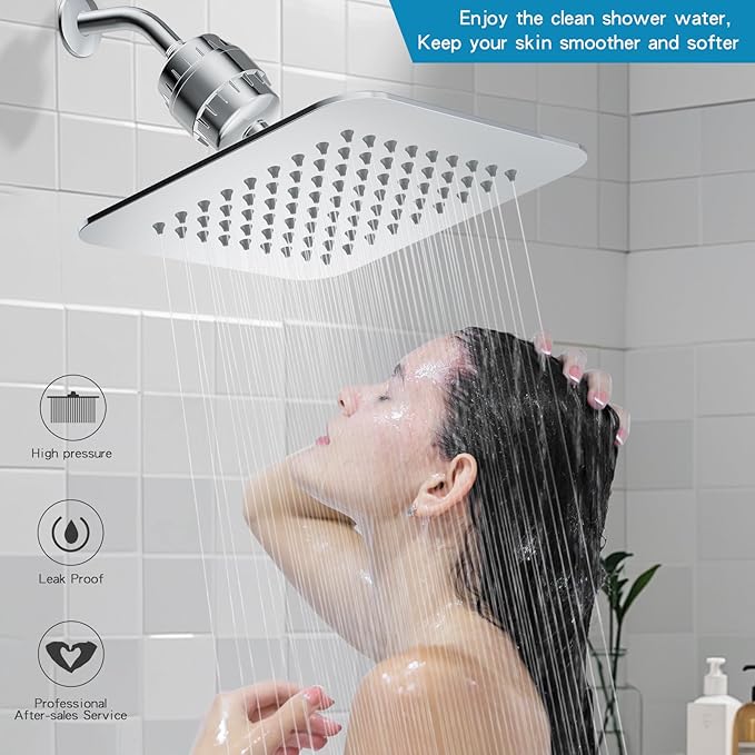 8'' High Pressure Filtered Shower Head Combo 20 Stage Shower Filter for Hard Water, Removes Chlorine & Harmful Substances (Chrome Polished)