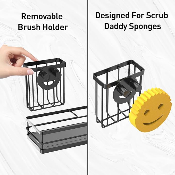 Moforoco Kitchen Dish Soap Dispenser Set, 16OZ Glass Bottle, Hand and Dish Soap Dispenser Set, Instant Dry Tray, Non-Slip Silicone Pad, Brush Holder with Smiley Face Sponge Holder, Kitchen Decor