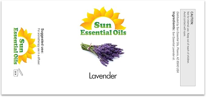 Sun Essential Oil - Lavender Essential Oil 4 oz (118 ml) with Dropper for Diffuser, Humidifier, Skin, Aromatherapy Massage, Scented for Soap & Candle Making at Home, Calming Aroma for Sleep