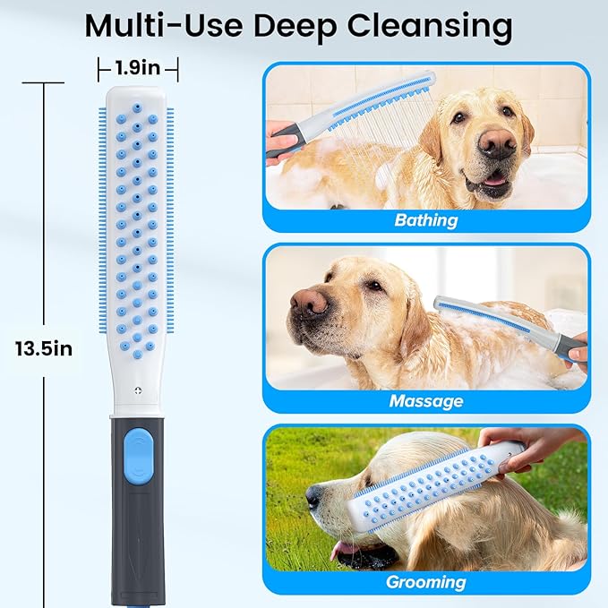 Dog Shower Attachment, Dog Washing Hose Attachment with Metal T-Diverter, Dog Bathing Supplies with 3 Spray Modes & One-Button ON/OFF Indoor and Outdoor Sprayer 8-Foot Hose