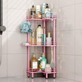 HapiRm Corner Shower Caddy Standing - 3 Tier Shower Organizer Corner with Soap Holder, Rustproof Bathroom Standing Organizer with 4 Hooks, Pink