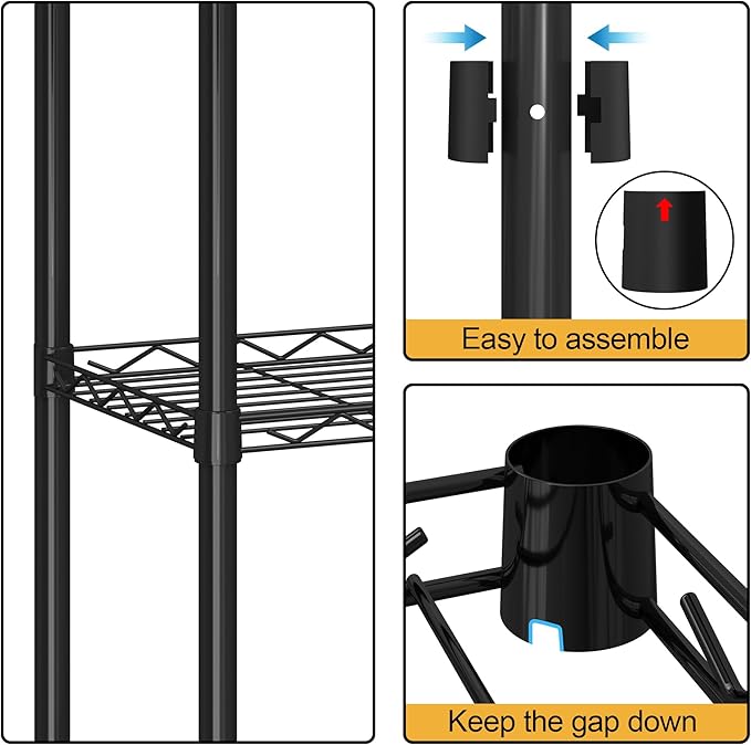 HOMEFORT 5-Tier Wire Shelving 5 Shelves Unit Metal Storage Rack Durable Organizer Perfect for Pantry Closet Kitchen Laundry Organization in Black, 16.5" W x 11.4" D x 47" H