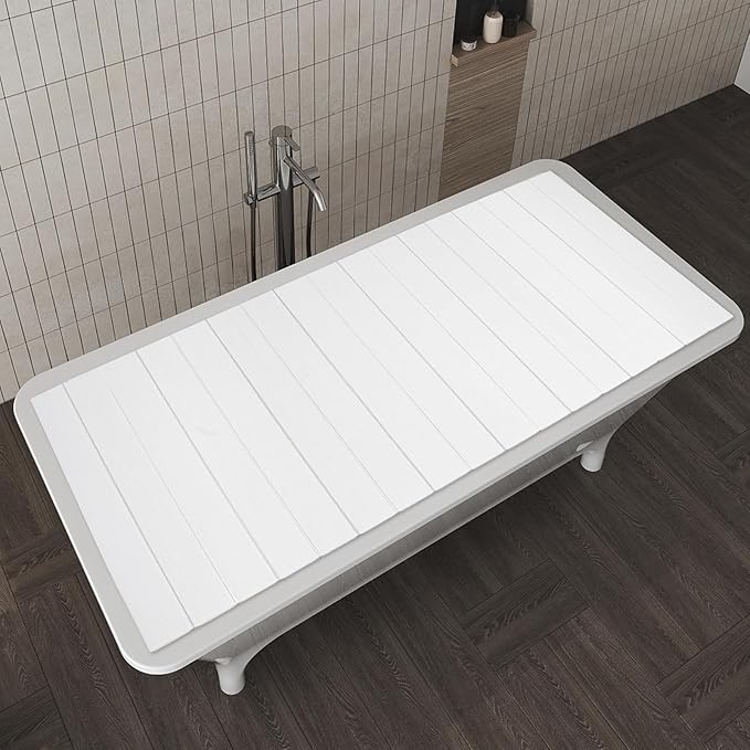 Bathtub Cover 70.8" x 31.5" Folding PVC Bathtub Cover Adjustable Anti-dust Shutter Bath Lid Insulation Bathtub Tray for Most Tubs in Home, Bathroom, Spa (White)