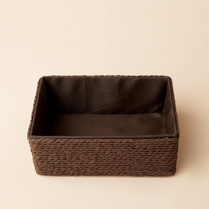 Paper Rope Woven Storage Basket Set of 4 with Fabric Liner, Stackable Multipurpose Organizer Bin, Brown