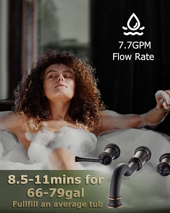 Roman Bathtub Faucet Wall Mount Widespread Tub Filler with Rough-in Valve 3 Holes 2 Lever Handle Elegant Classic Spout for Bathroom, ORB