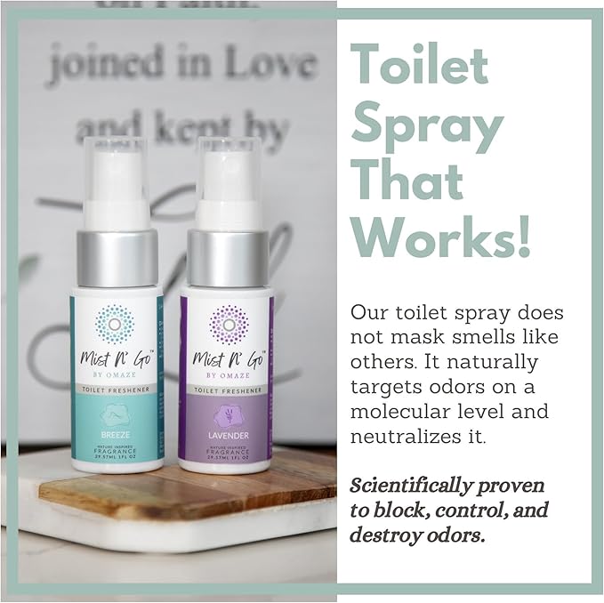 Mist N’ Go by Omaze Travel Bathroom Spray for Toilet Spray Odor Eliminator - Travel Toilet Spray for Bathroom Air Freshener Spray for Bathroom Deodorizer - Popular Mix, Travel Size (1oz x2)