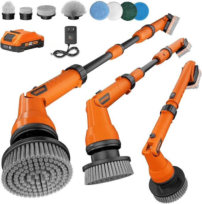 Alloyman 1200RPM Electric Scrubber for Floors,Walls - Replaceable Battery Design for Outdoor Garden, Patio Cleaning Stubborn Stains,Yellow/Black