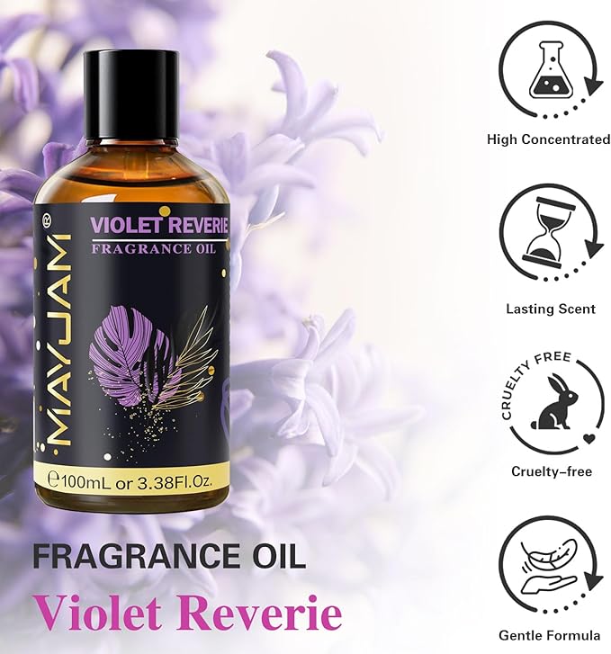 Violet Reverie Fragrance Oil Essential Oil, MAYJAM 3.38FL.OZ Violet Reverie Oil for Diffusers for Home, Long Lasting Scented Oils for Soap Candle Making - 100ML
