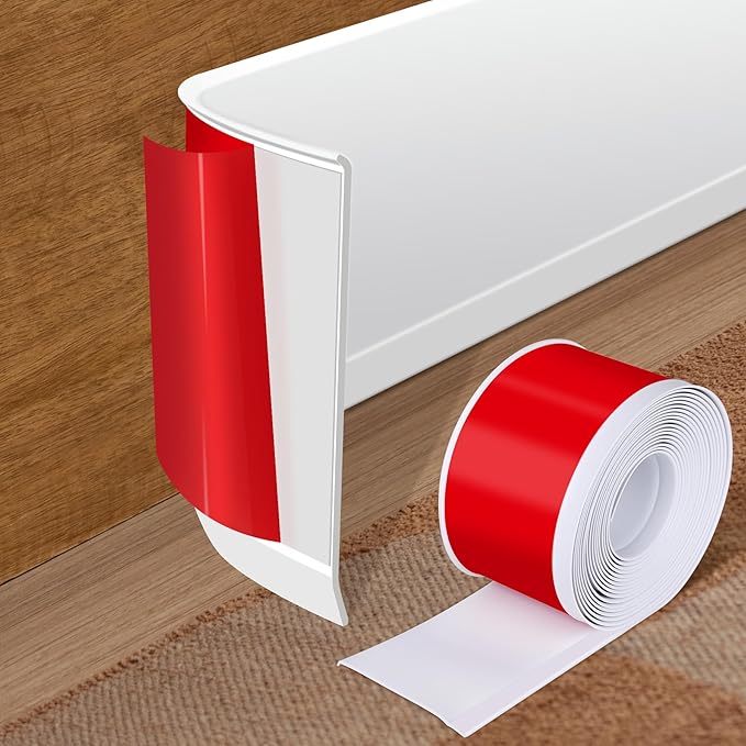 Vinyl Baseboard Molding Trim 6 Inch x 40 Feet Peel and Stick Baseboard Trim Flexible PVC Cove Base Moulding Self-Adhesive Trim for Garage Bathroom Cabinet Floor Walls, White