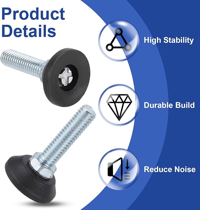 uxcell 3/8"-16 Thread Furniture Feet Levelers, 4Pcs 63mm l Adjustable Furniture Feet Screw in Threaded Leveling Leg Screw on Chair Foot Glides Leveling for Table Chair Cabinet Black