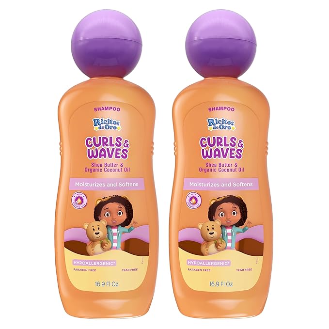 Ricitos de Oro Curls & Waves Shampoo: Defines & Highlights Natural Curls, Moisturizes & Smoothes, Frizz Control, Deep Cleanses Scalp, Baby Shampoo, Ideal for Kids & Toddlers, 16.9 oz, 2-Pack