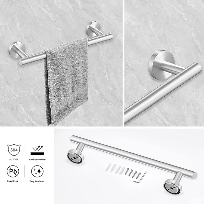Cilee 8 Piece Brushed Nickel Bathroom Hardware Set, 24inch Bathroom Towel bar+Towel Ring+Toilet Paper Holder+ Robe Towel Hook, SUS304 Stainless Steel Bathroom Accessory Set