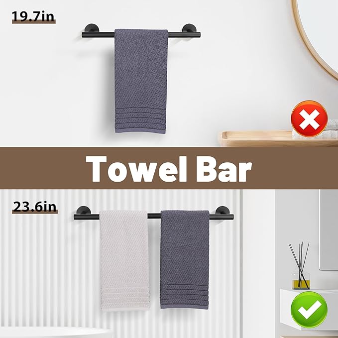 Matte Black Towel Bar Set Bathroom Hardware Set, 4-Piece Towel Holder Set for Bathroom SUS304 Stainless Steel Bathroom Accessory Set 19.68 in