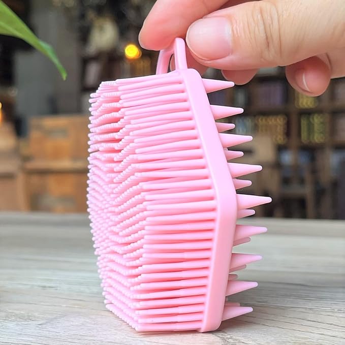 Premium Sensory Brush for Kids or Autism,Soft Silicone Body Scrubber,2 in 1 Sensory Room Occupational Therapy Sensory Brushes,Silicone Loofah,Pets Shower Brush Bath Brush Shampoo Brush（Hexagon-Pink）