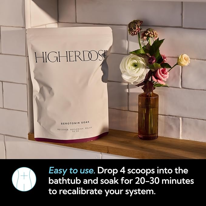 HigherDOSE Serotonin Soak Magnesium Bath Salts - Natural Detox and Muscle Recovery with Magnesium Flakes, Algae + Apple Cider Vinegar - Luxurious Bath Salt Infused with Relaxing Essentials Oils